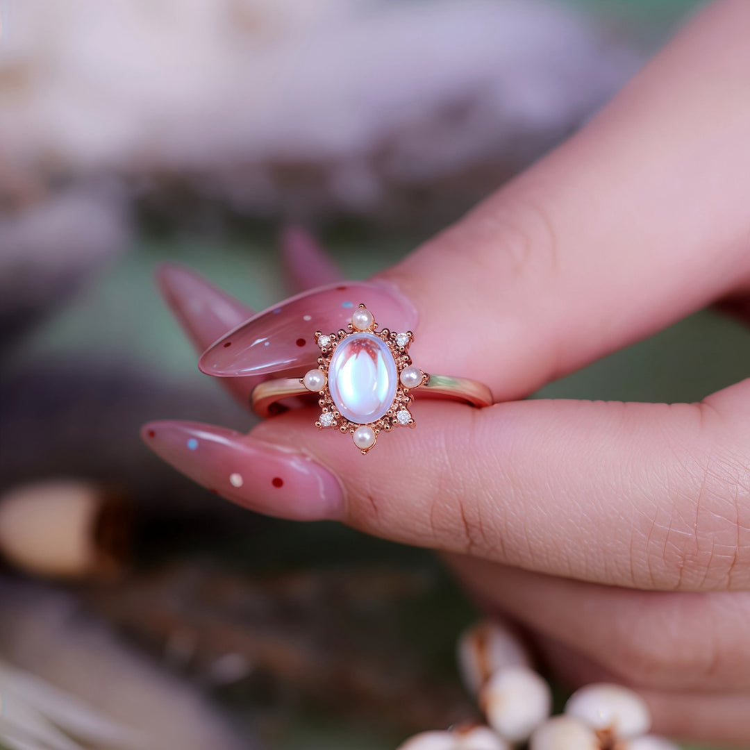 Olivenorma Artificial Moonstone Freshwater Pearl Vintage Style Ring