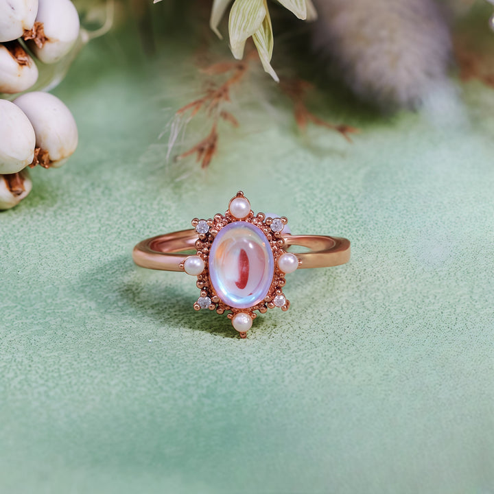 Olivenorma Artificial Moonstone Freshwater Pearl Vintage Style Ring