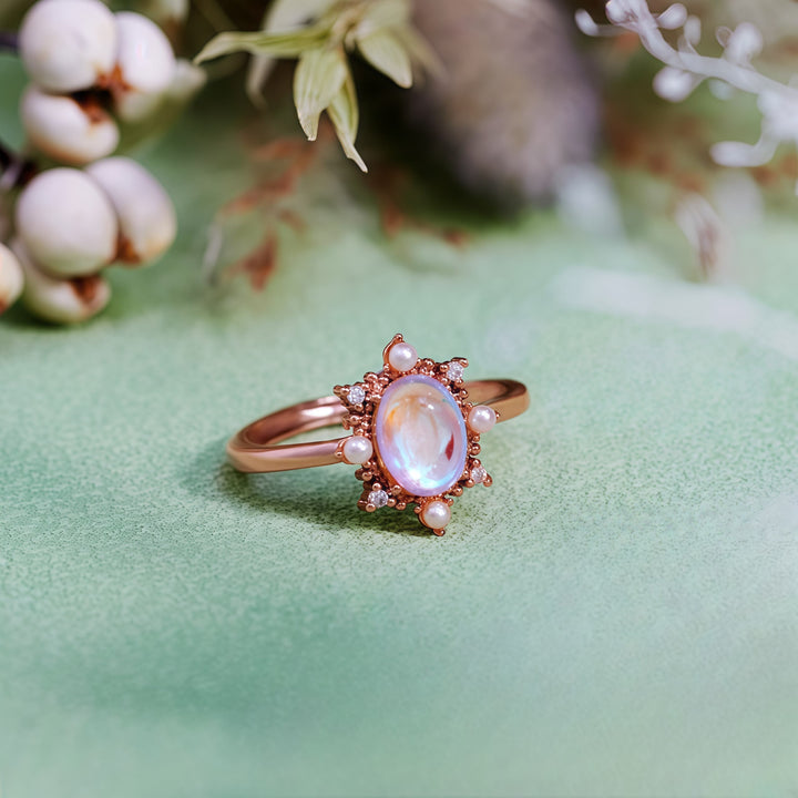 Olivenorma Artificial Moonstone Freshwater Pearl Vintage Style Ring