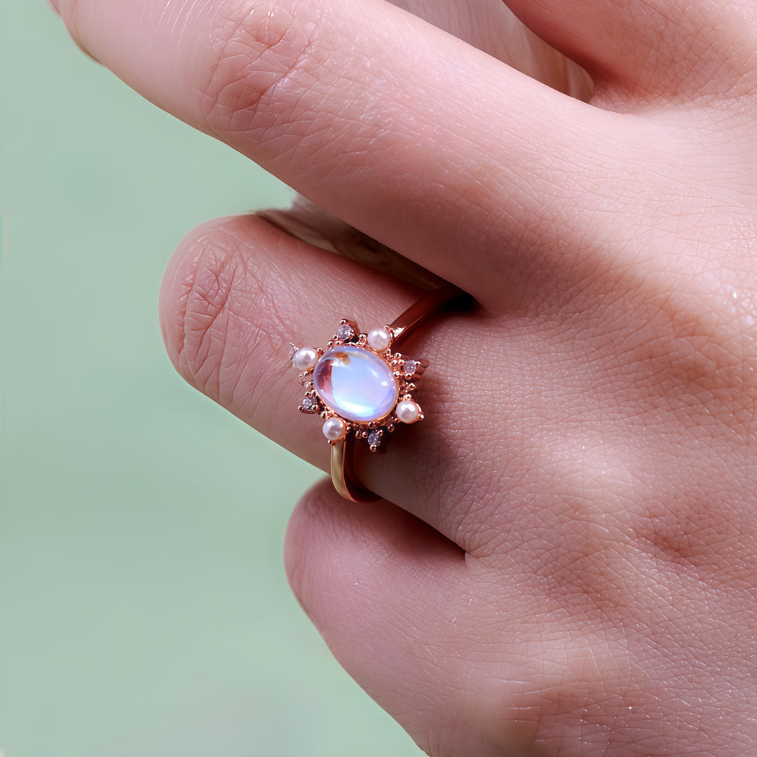Olivenorma Artificial Moonstone Freshwater Pearl Vintage Style Ring