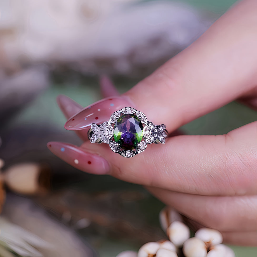 Olivenorma Natural Colorful Alexandrite Butterfly Carved Ring