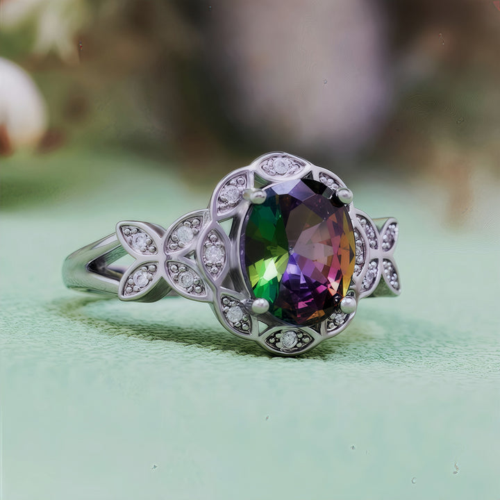 Olivenorma Natural Colorful Alexandrite Butterfly Carved Ring