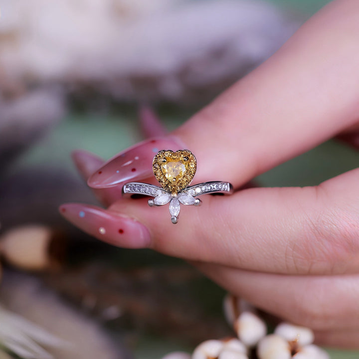 Olivenorma Heart Shape Citrine Crown White Zircon Ring