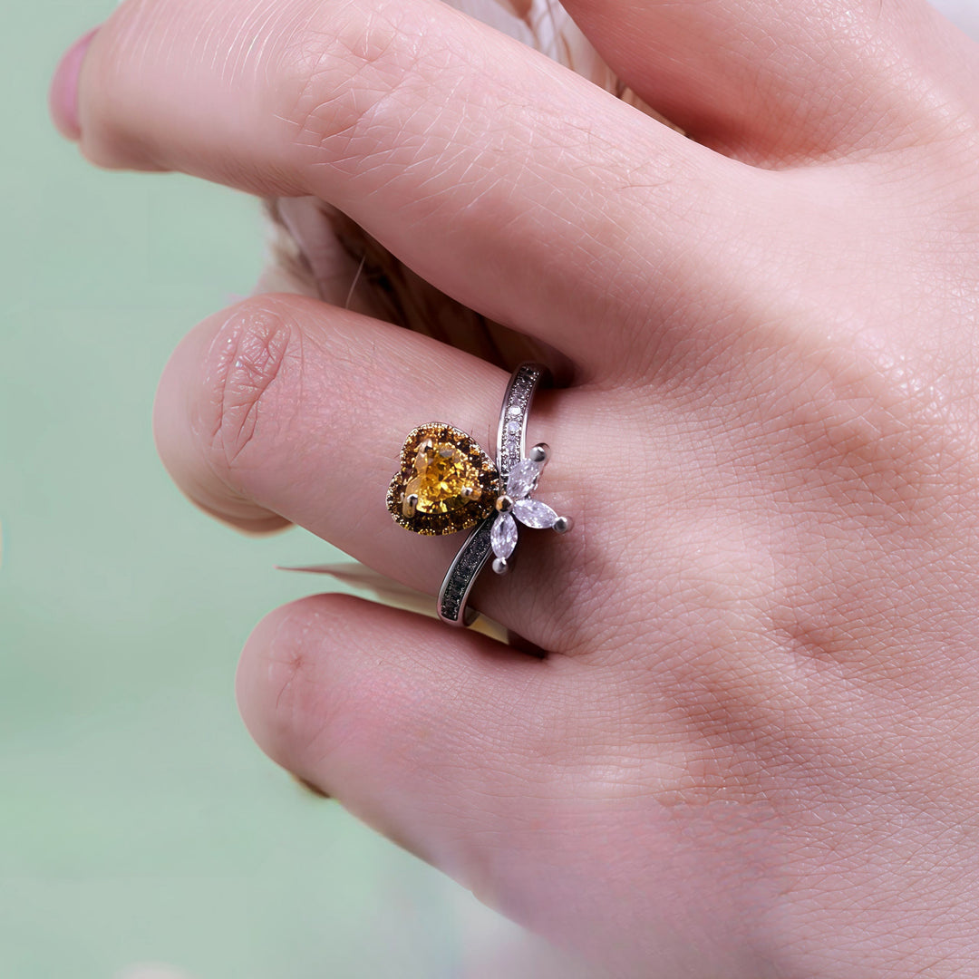 Olivenorma Heart Shape Citrine Crown White Zircon Ring