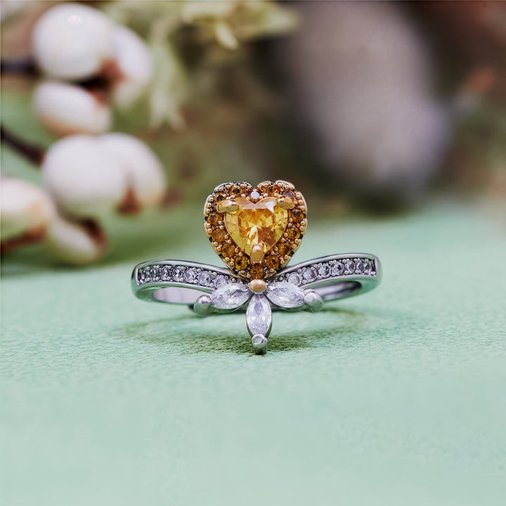 Olivenorma Heart Shape Citrine Crown White Zircon Ring