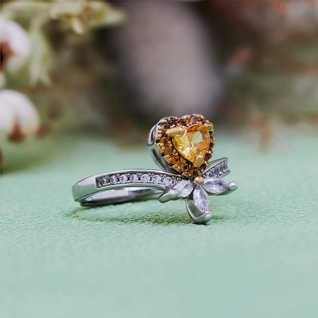 Olivenorma Heart Shape Citrine Crown White Zircon Ring