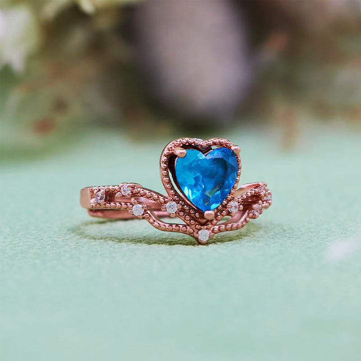 Olivenorma Heart Shape Blue Topaz Crown Shape Ring