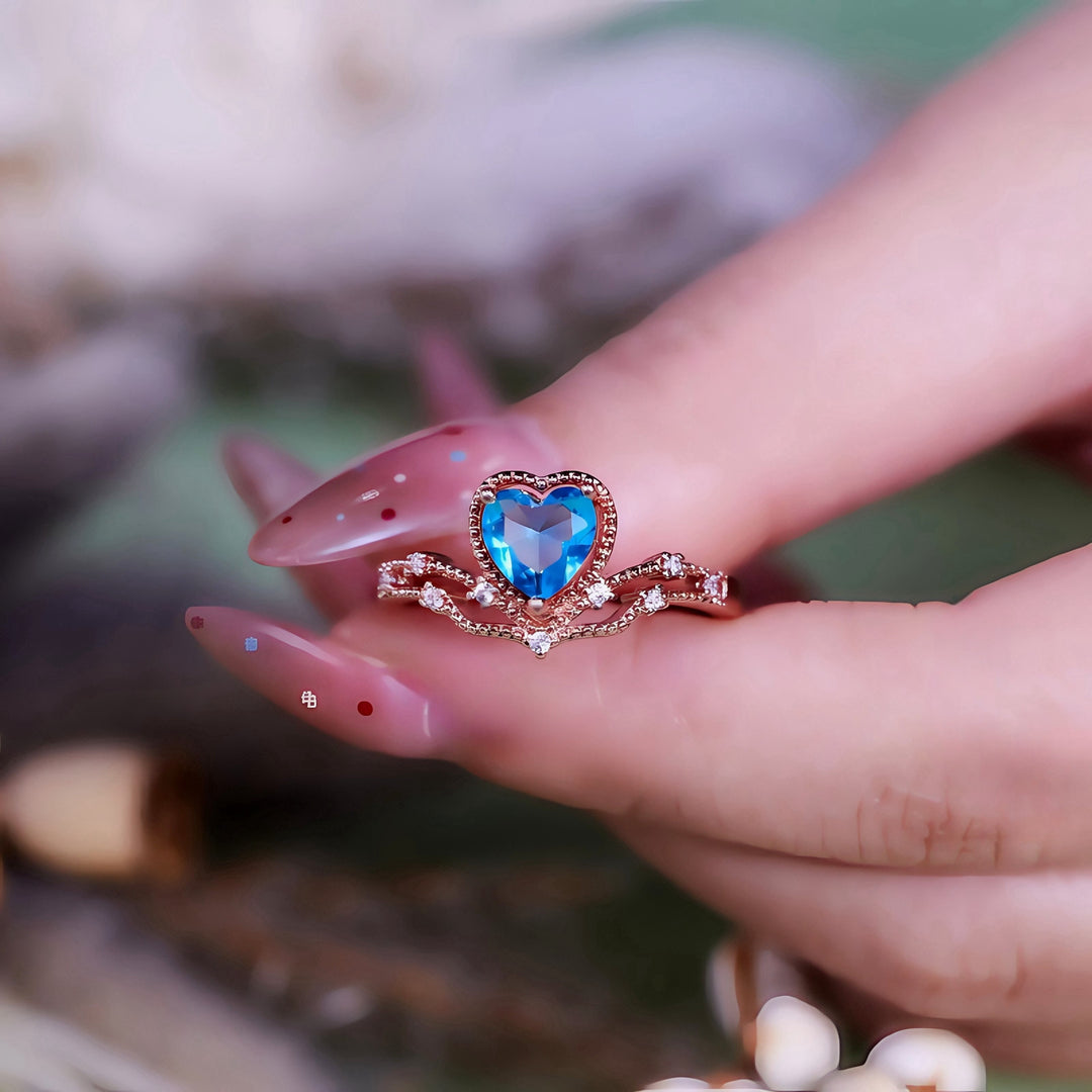 Olivenorma Heart Shape Blue Topaz Crown Shape Ring