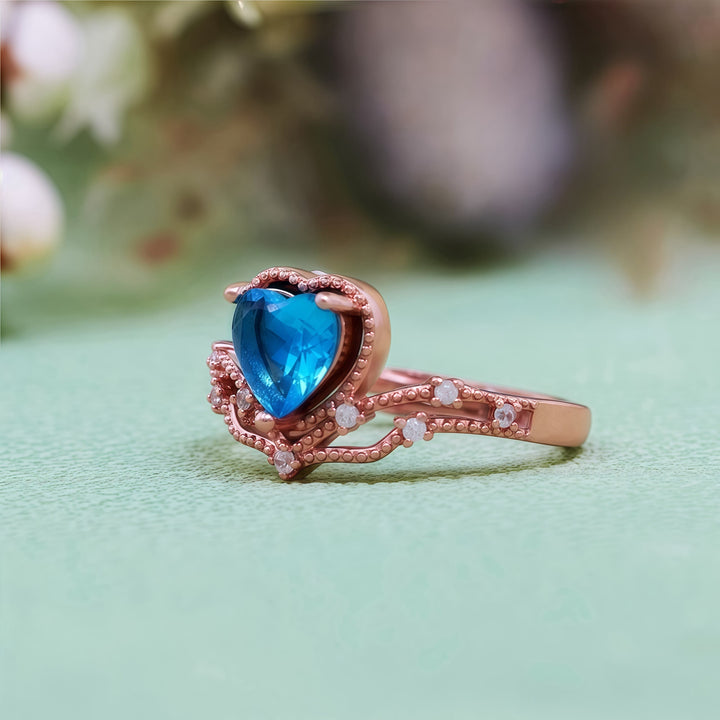 Olivenorma Heart Shape Blue Topaz Crown Shape Ring