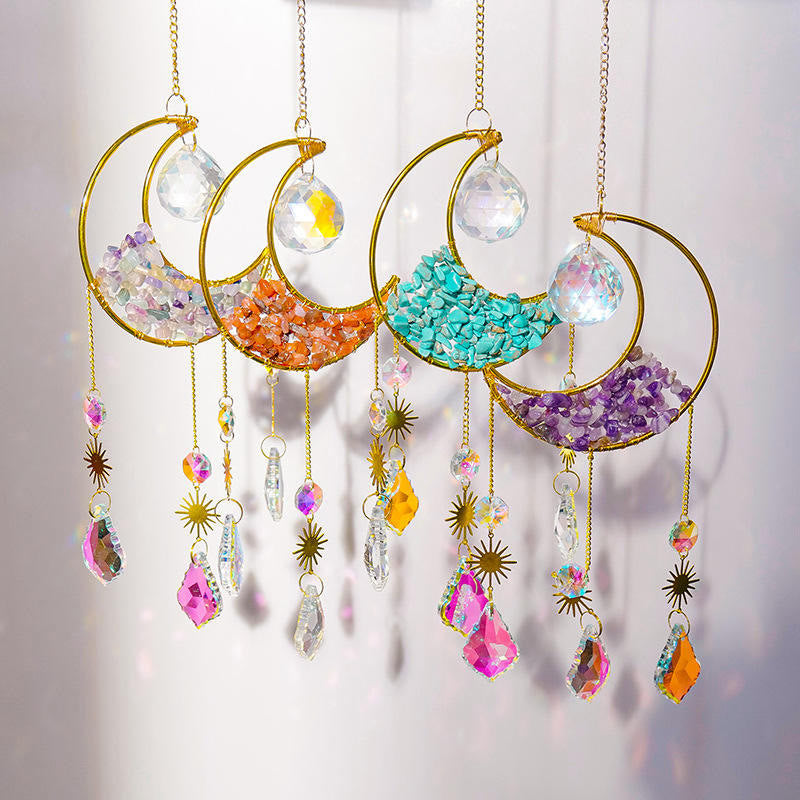 Olivenorma Crystal Gravel Crescent Sun Catcher Pendant Wind Chime