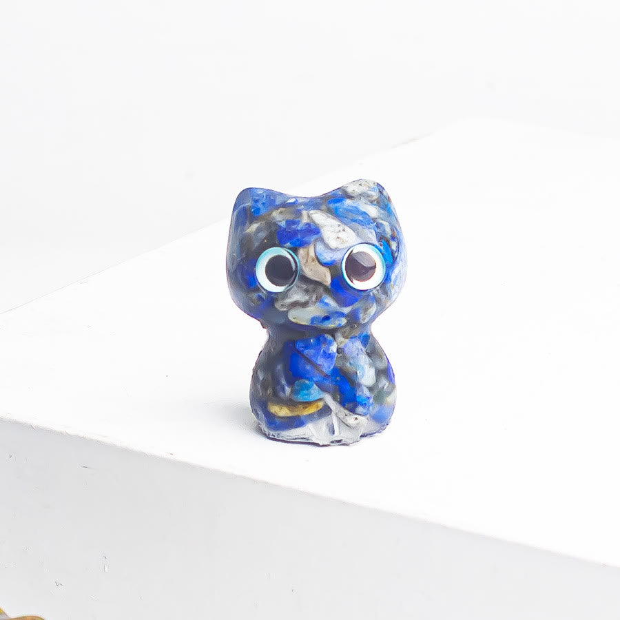 Olivenorma Crystal Epoxy Big Eyed Kitten Gemstone Decoration - Lapis Lazuli - image 7