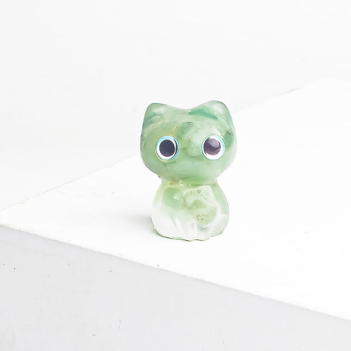Olivenorma Crystal Epoxy Big Eyed Kitten Gemstone Decoration - Green Aventurine - image 5