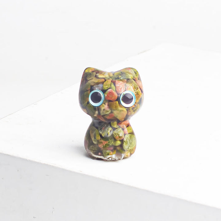 Olivenorma Crystal Epoxy Big Eyed Kitten Gemstone Decoration - Unakite - image 13