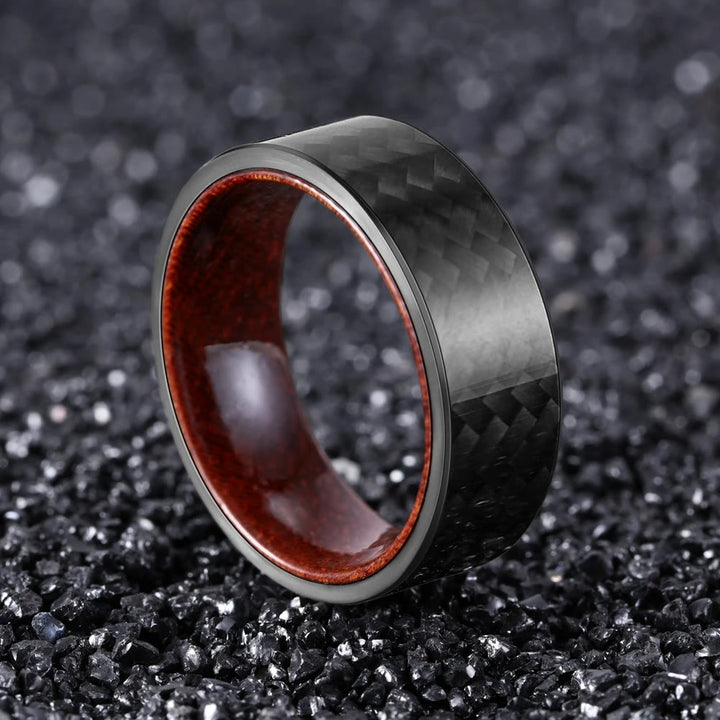 Olivenorma 8mm Black Twill Carbon Fiber Whiskey Barrel Wood Ring