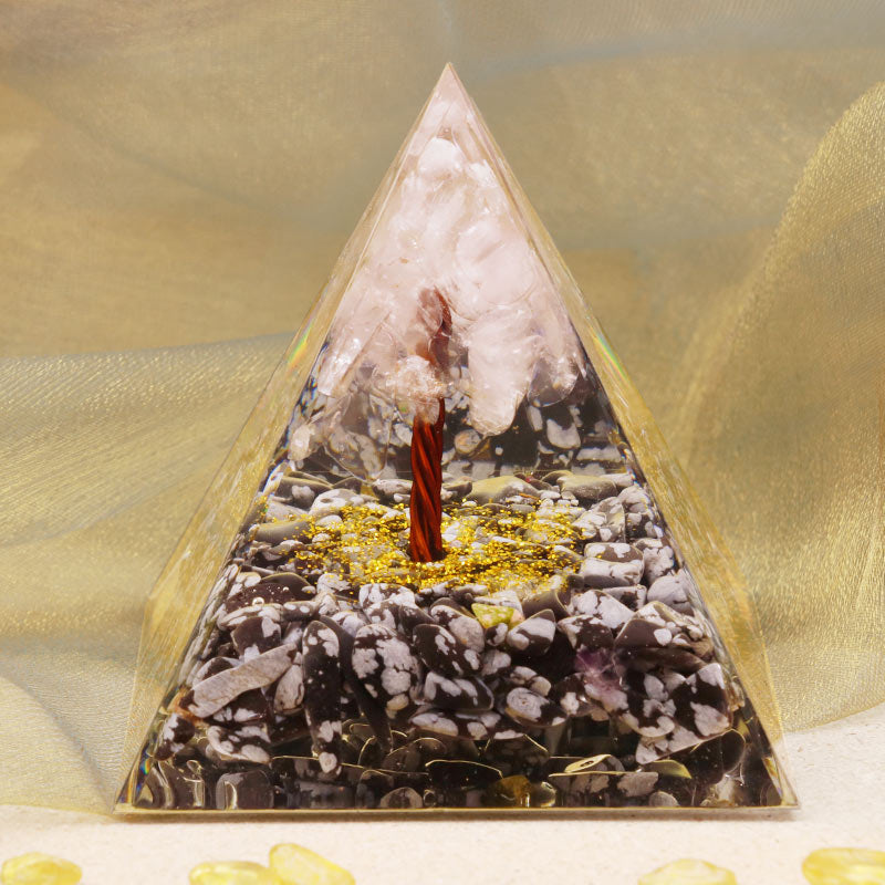 Olivenorma Rose Quartz With Snowflake Obsidian Orgone Pyramid