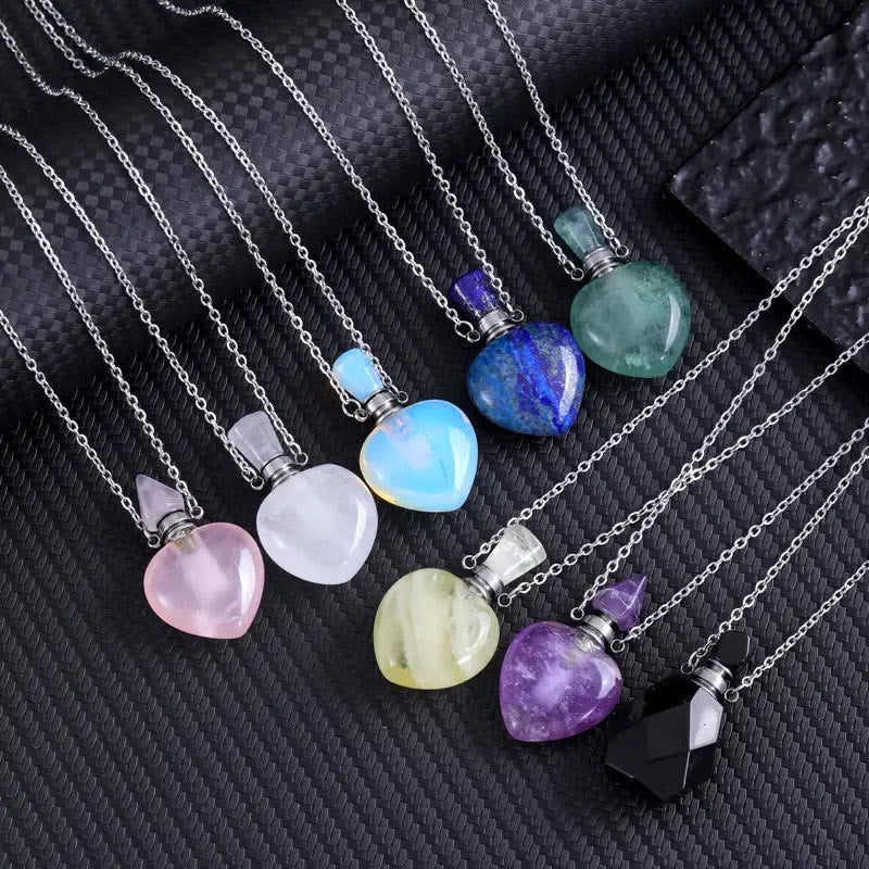 Olivenorma Crystal Essential Oil Diffuser Love Bottle Necklace