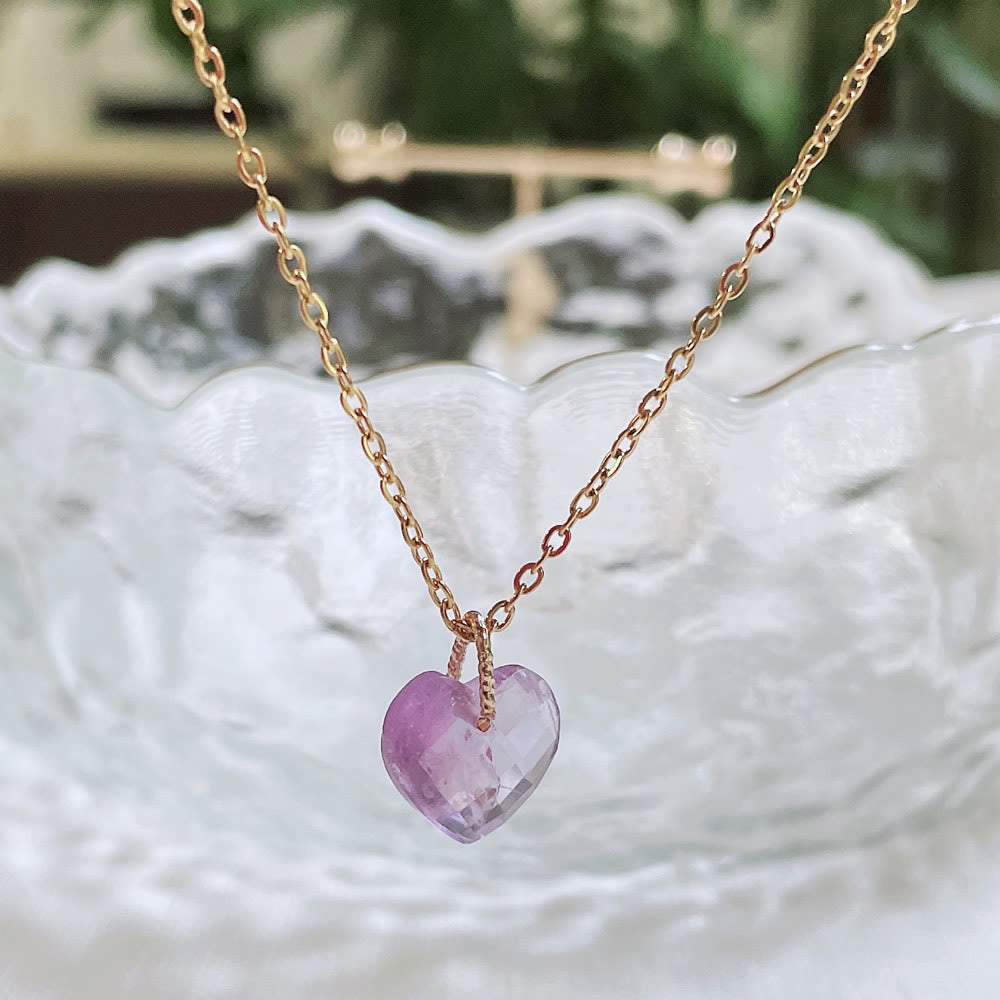 Olivenorma Natural Crystal Heart Cut Titanium Steel Necklace