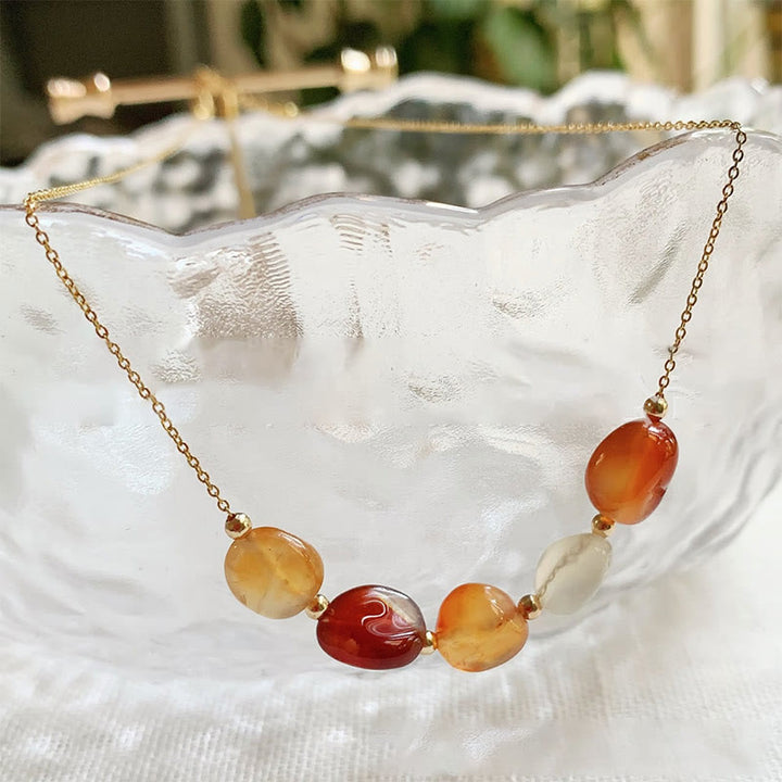 Olivenorma Irregular Natural Stone Beaded Pendant Necklace - Red Agate - With Gold Beads - image 28