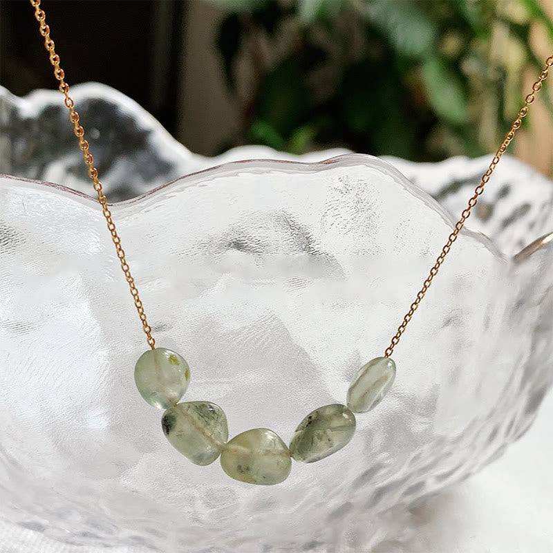 Olivenorma Irregular Natural Stone Beaded Pendant Necklace - Prehnite - Without Gold Beads - image 26
