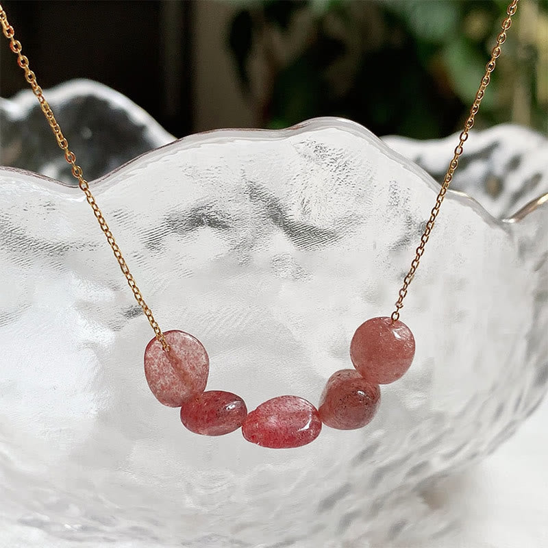 Olivenorma Irregular Natural Stone Beaded Pendant Necklace - Strawberry Quartz - Without Gold Beads - image 35