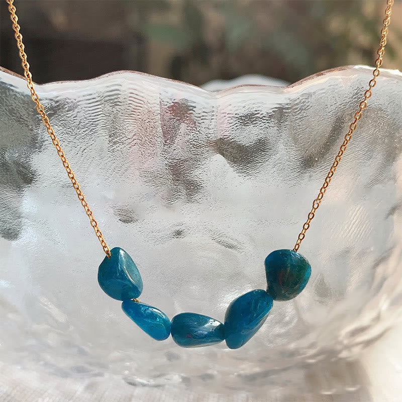 Olivenorma Irregular Natural Stone Beaded Pendant Necklace - Blue Apatite - Without Gold Beads - image 11