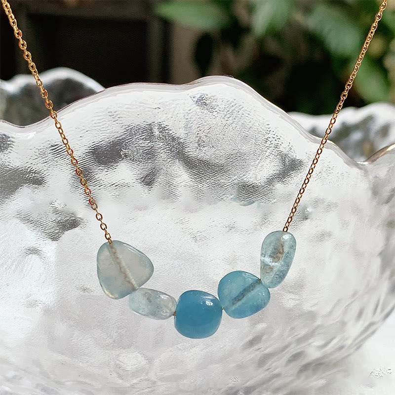 Olivenorma Irregular Natural Stone Beaded Pendant Necklace - Aquamarine - Without Gold Beads - image 8