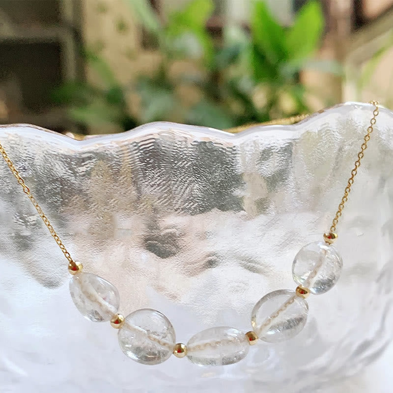 Olivenorma Irregular Natural Stone Beaded Pendant Necklace - Clear Crystal - With Gold Beads - image 16