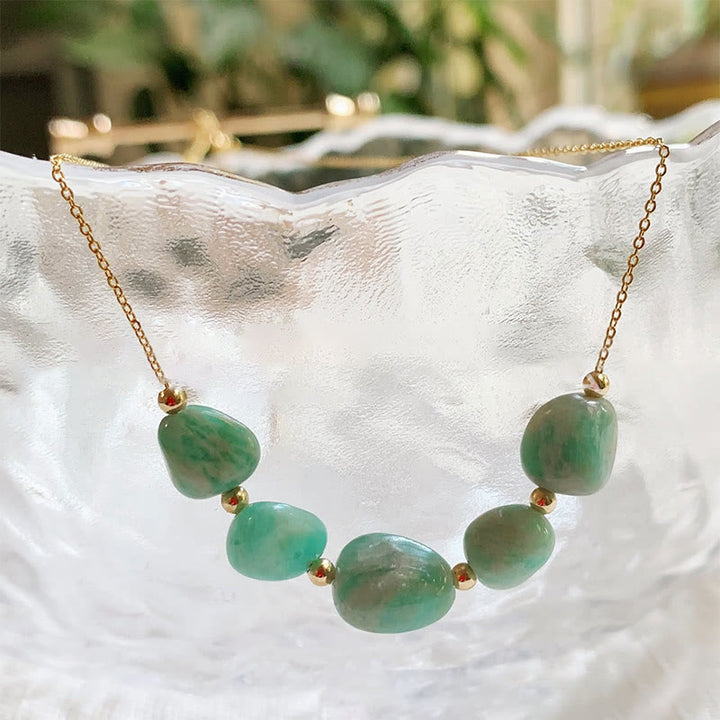 Olivenorma Irregular Natural Stone Beaded Pendant Necklace - Amazonite - With Gold Beads - image 1