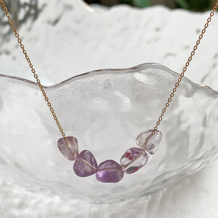 Olivenorma Irregular Natural Stone Beaded Pendant Necklace - Amethyst - Without Gold Beads - image 5