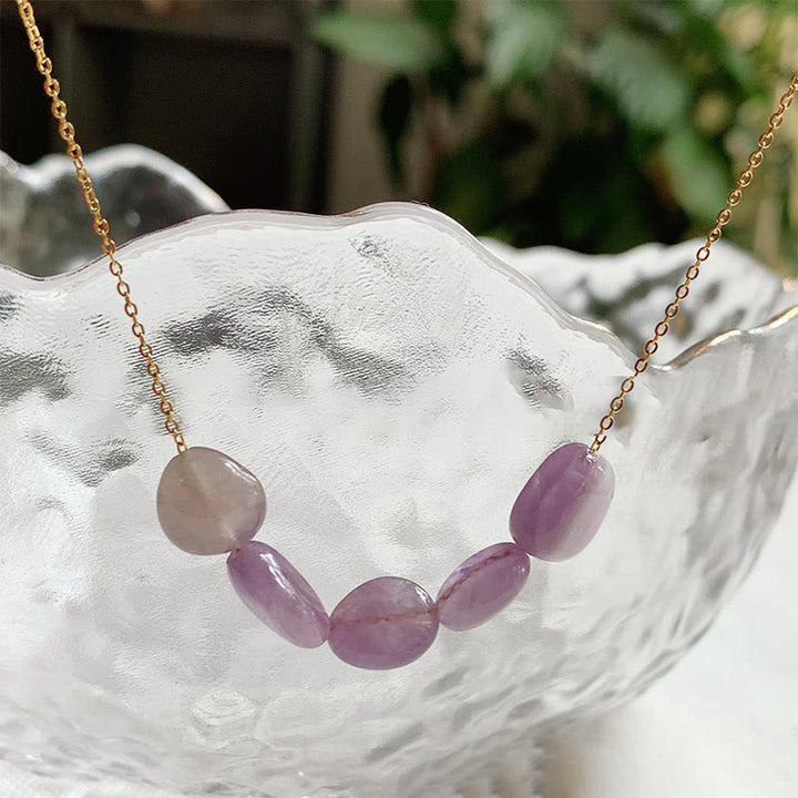 Olivenorma Irregular Natural Stone Beaded Pendant Necklace - Lepidolite - Without Gold Beads - image 23