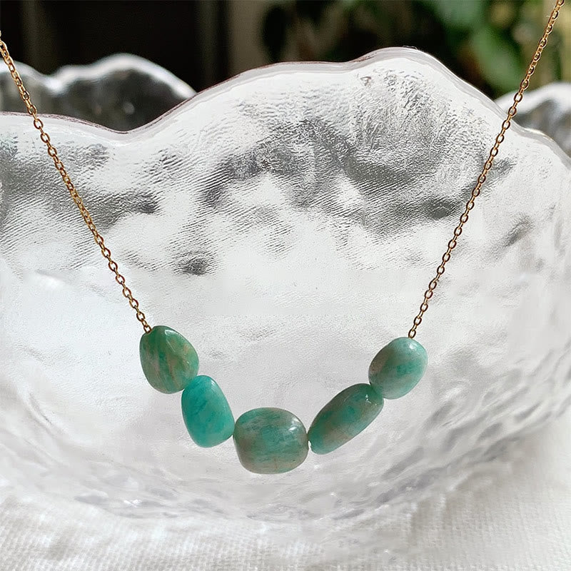 Olivenorma Irregular Natural Stone Beaded Pendant Necklace - Amazonite - Without Gold Beads - image 2