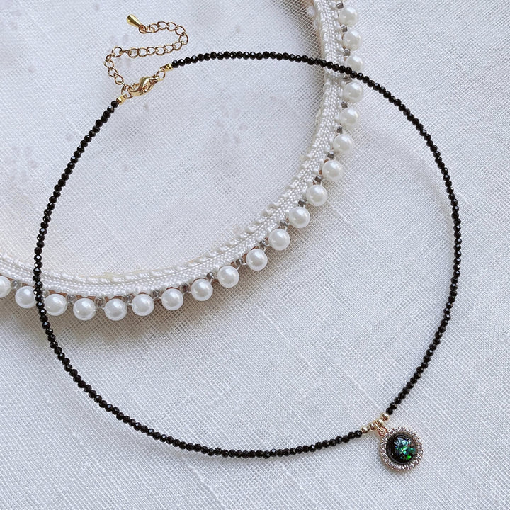 Olivenorma Green Opal Pendant Obsidian Beaded Necklace