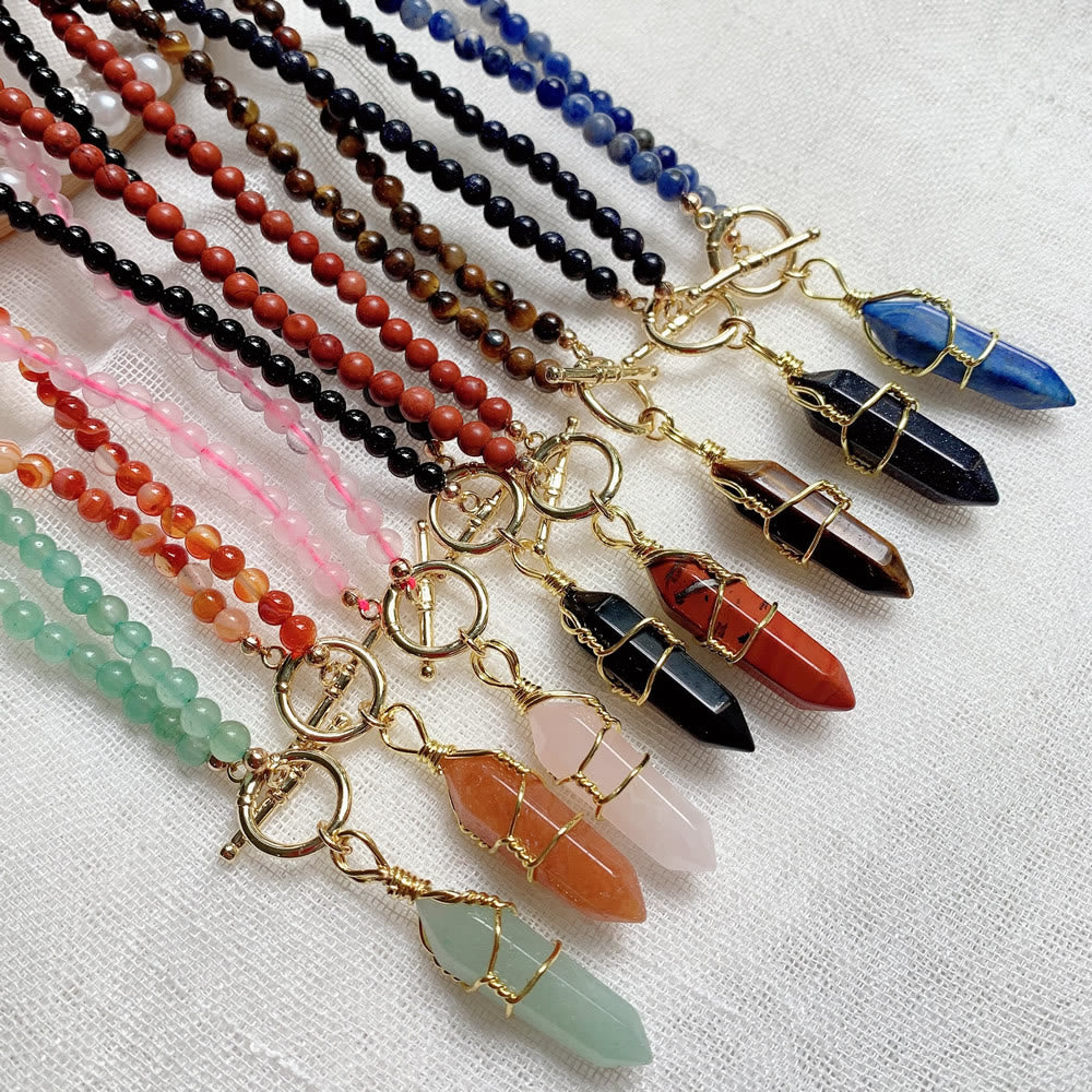 Olivenorma Hexagonal Column Pendant Natural Stone Beaded Necklace