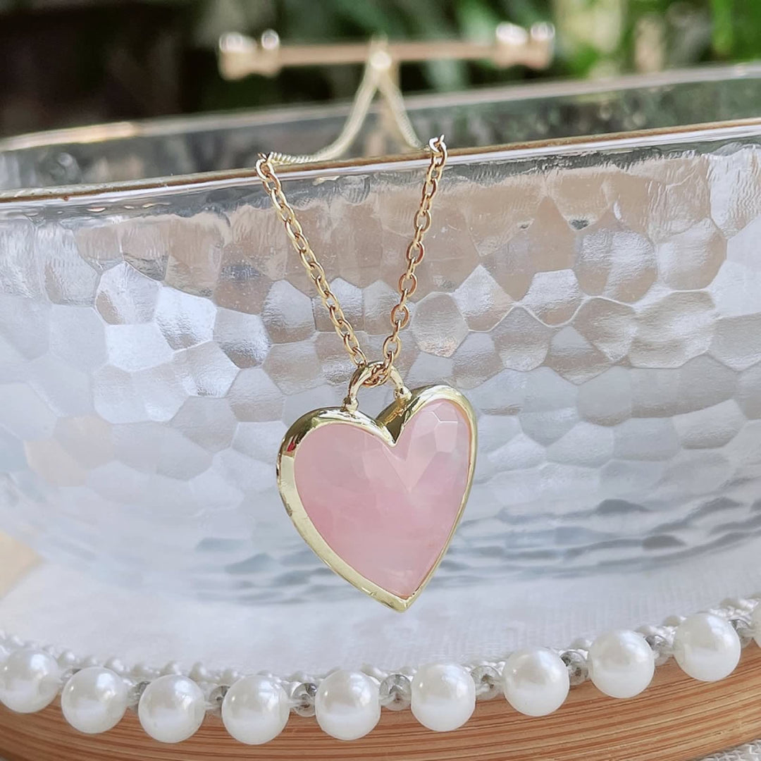 Olivenorma Crystal Heart Cut Pendant Stainless Steel Necklace - Rose Quartz - image 16
