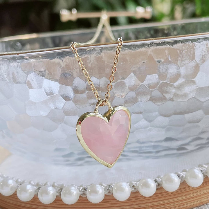 Olivenorma Crystal Heart Cut Pendant Stainless Steel Necklace - Rose Quartz - image 16