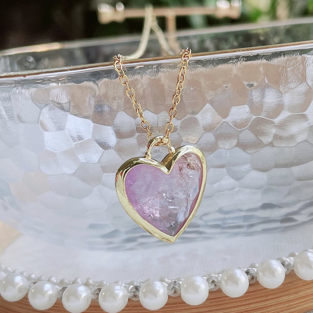 Olivenorma Crystal Heart Cut Pendant Stainless Steel Necklace - Amethyst - image 3