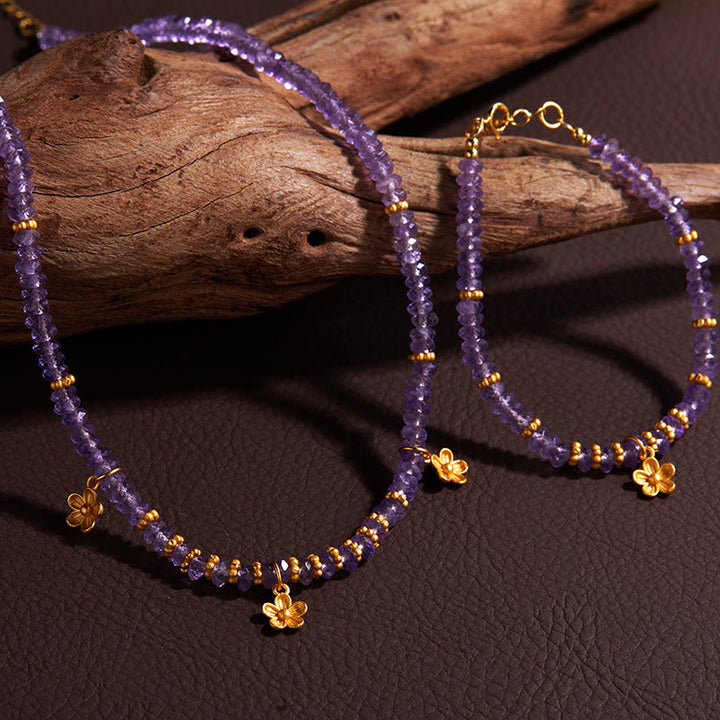 Olivenorma Natural Amethyst Beads Flower Pendant Bracelet Necklace