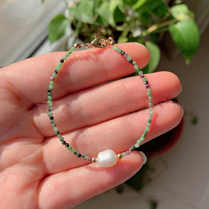 Olivenorma 2mm Stone Beads Freshwater Pearl Pendant Bracelet