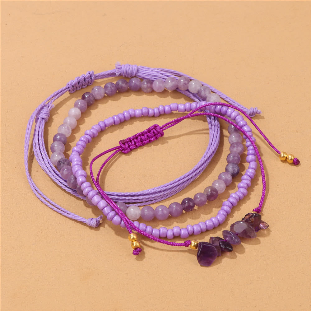 Olivenorma 4Pcs Crystal Crushed Stone Braided Drawstring Bracelet