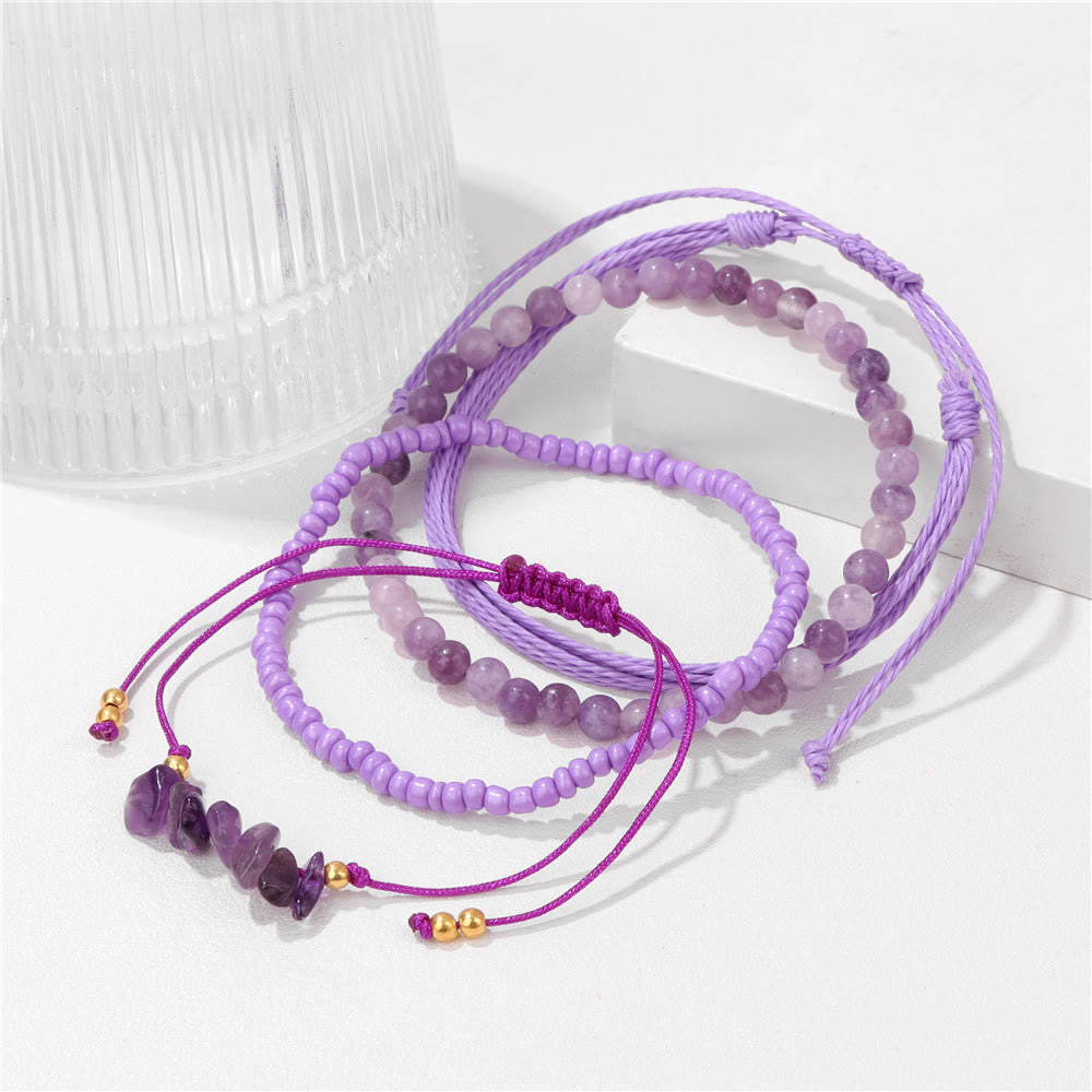 Olivenorma 4Pcs Crystal Crushed Stone Braided Drawstring Bracelet