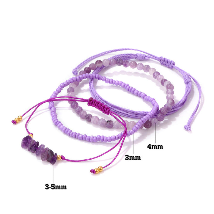 Olivenorma 4Pcs Crystal Crushed Stone Braided Drawstring Bracelet