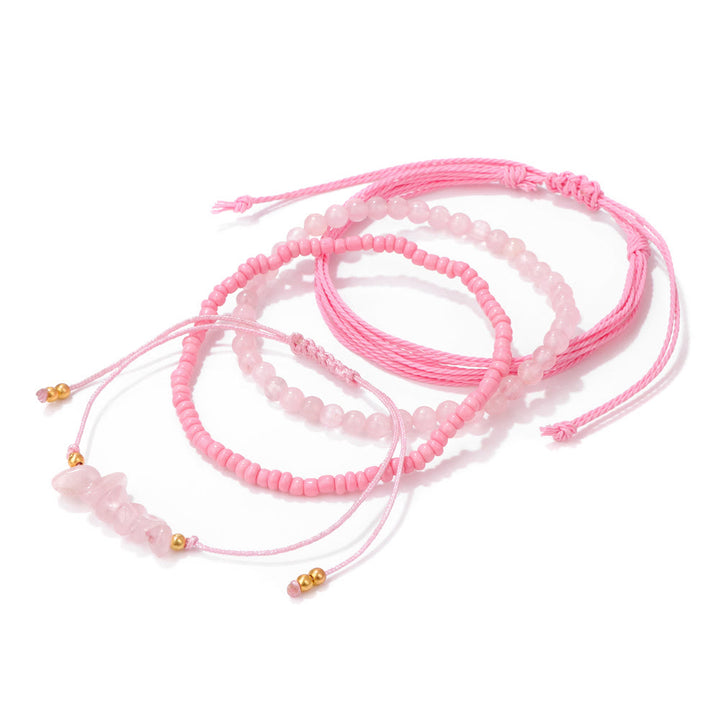 Olivenorma 4Pcs Crystal Crushed Stone Braided Drawstring Bracelet