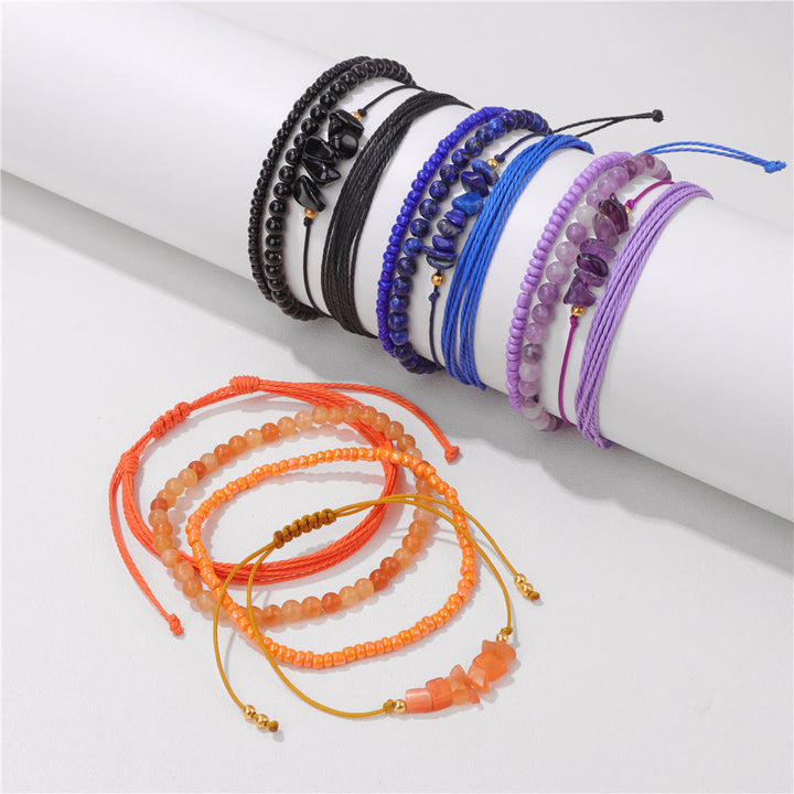 Olivenorma 4Pcs Crystal Crushed Stone Braided Drawstring Bracelet