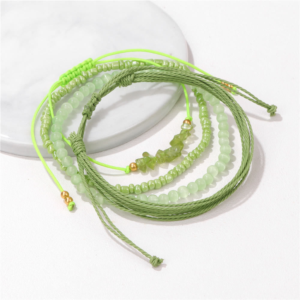 Olivenorma 4Pcs Crystal Crushed Stone Braided Drawstring Bracelet