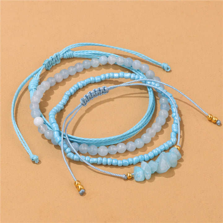 Olivenorma 4Pcs Crystal Crushed Stone Braided Drawstring Bracelet