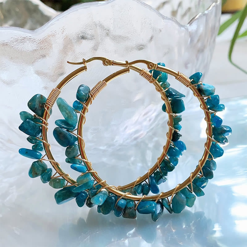 Olivenorma Bohemian Style Natural Stone Crystal Large Hoop Earrings