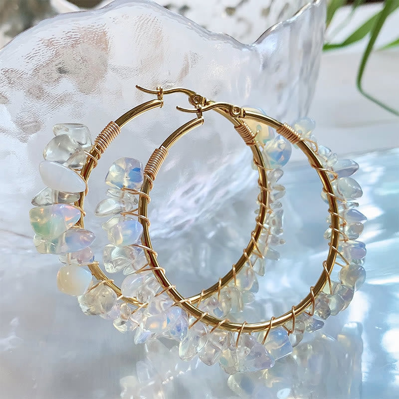 Olivenorma Bohemian Style Natural Stone Crystal Large Hoop Earrings