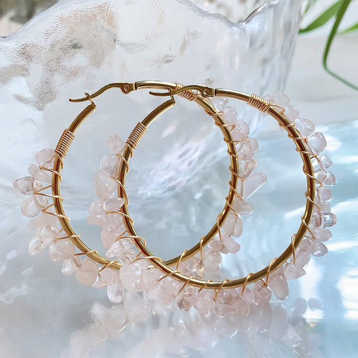 Olivenorma Bohemian Style Natural Stone Crystal Large Hoop Earrings