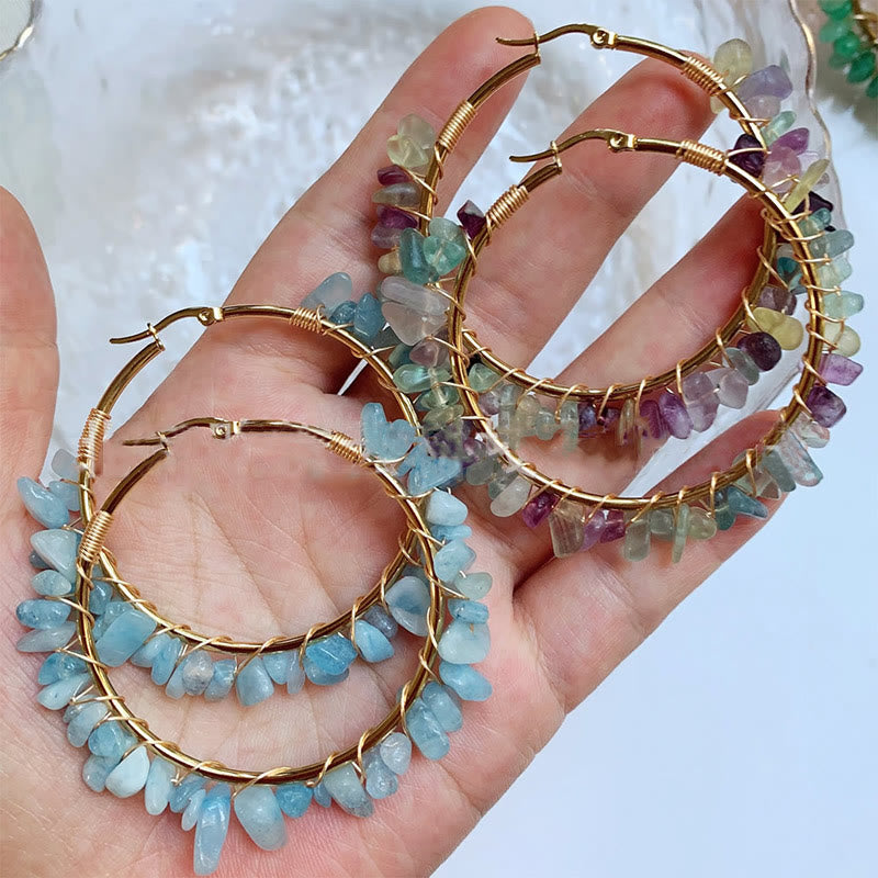 Olivenorma Bohemian Style Natural Stone Crystal Large Hoop Earrings