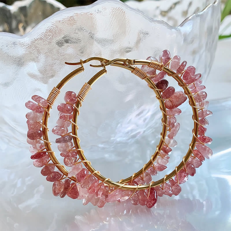 Olivenorma Bohemian Style Natural Stone Crystal Large Hoop Earrings